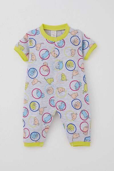 Breeze Baby Girl Short Sleeve Jumpsuit Cute Kitten Patterned 0-3 Months-6 Mon...