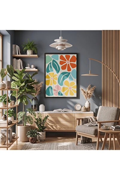 KOLAJTASARIM Model floral vesel, tablou înrămat în lemn negru, decor de peret...