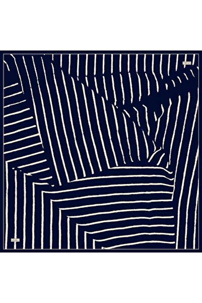 Levidor Navy Blue Twill Silk Scarf with Stripe Detail