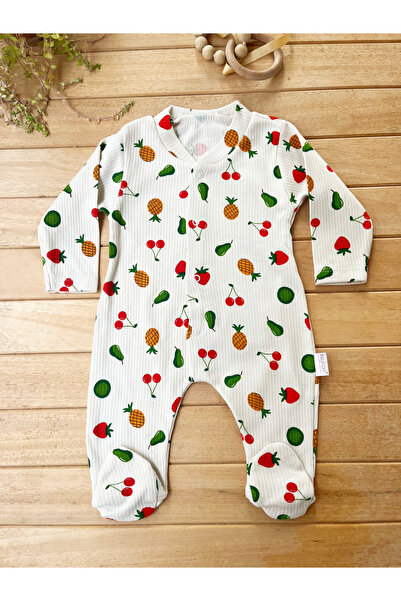 Nayinom Fruit Patterned 100% Cotton Ribbed Textured Snap Fastener Long Sleeve...