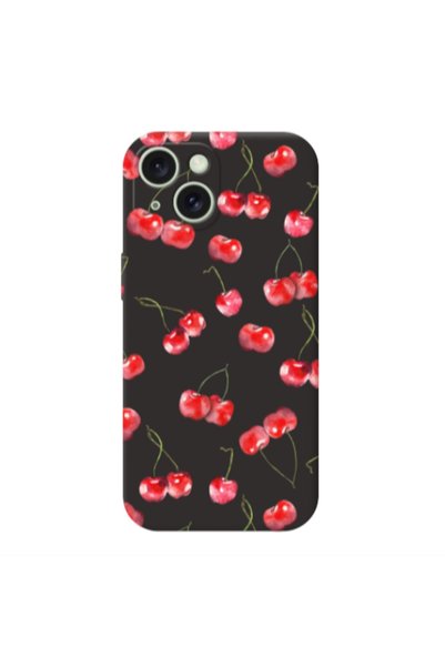 Other Apple iPhone 15 Plus Cherries Black Colored Silicone TPU Θήκη