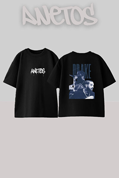 Anetos Drake_17 Μαύρο μπλουζάκι με στάμπα σχεδίασης Unisex Oversize