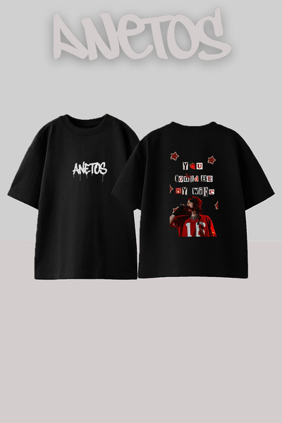 Anetos Μπλουζάκι Billie Eilish_40 με στάμπα σχεδίου, Unisex, Oversize, Μαύρο