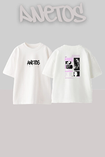 Anetos Kanye Graduation Design Printed Unisex Oversize White Tshirt