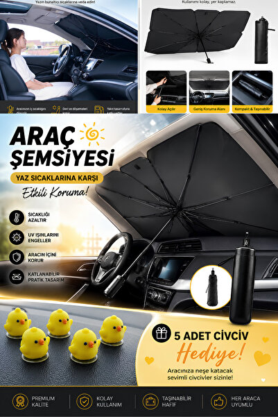 BRE HOME Araç Güneşlik Şemsiyesi Katlanabilir Ön Cam Güneş Koruyucu + 5 Adet ...