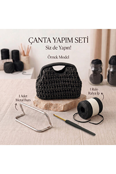 Dastara Atelier Kavisli Burs + Rafya İp Çanta Örgü Seti Öğretici Videolu