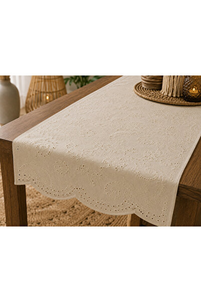 MER HOME Traversă de masă vintage, perforată, din in, în stil boem