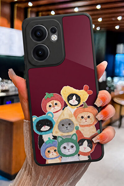 OPPO Reno13 F (CPH2701) Uyumlu Kedi Kostüm Partisi Desenli Parlak Baskılı Kam...