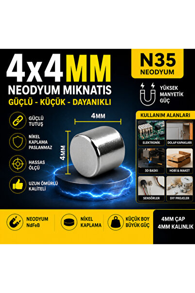 neohobi neodymium mıknatıs tedarik merkezi 5 adet 4x4 mm Neodyum Mıknatıs N35...