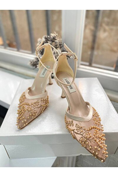 İLADİESHOES حذاء نسائي بكعب من الدانتيل واللؤلؤ