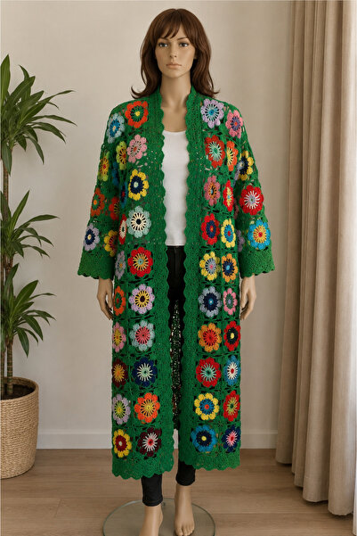 ARTTMACRAME Hand Knitted Women's Cardigan – Colorful Motif Knitted Cardigan –...