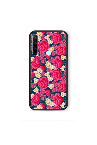 Other Xiaomi Redmi Note 8 Red and pink Flowers Black Glossy Θήκη