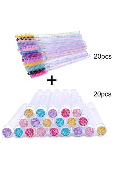 choice2 Nylon A0035-20PCS MIX 20Pcs Eyelash Brush With 20Pcs Containers Dust-...