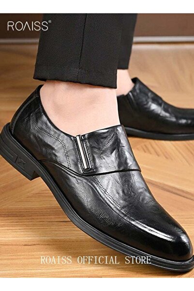 ROAISS Men's Business Formal Leather Shoes Genuine Leather British Style Slip...