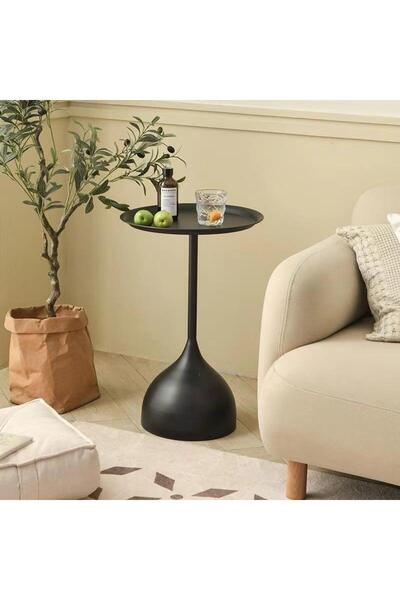 HI-FINE Matte Black Wrought Iron Side Table Waterdrop Weighted Base Round Tra...