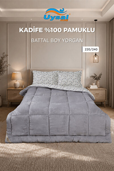 UYSAL KADİFE YORGAN %100 PAMUKLU GRİ BATTAL