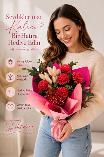 BEREN KILIÇ Non-Fading Souvenir Artificial Pink Flower Bouquet |   Special De...