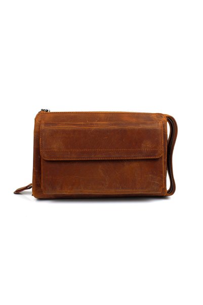 AlphaClub Bag Men's Genuine Crazy Leather Tan Handbag Clutch Portfolio Bag