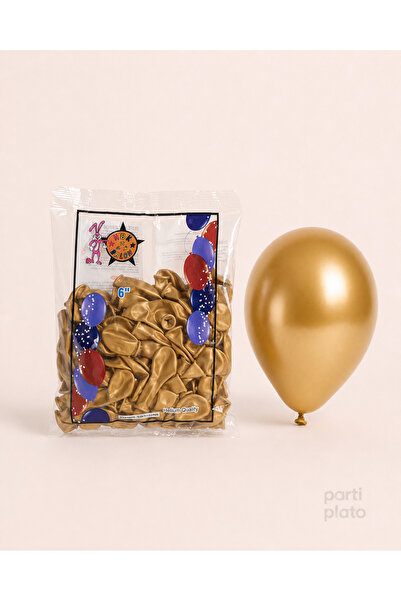 HBK Balon Metallic 6" Balloon Hbk Gold 100Pcs