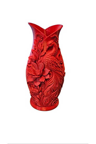 OEM Vază Decorativă Imperială Roșie cu Relief Păun și Flori – Printat 3D