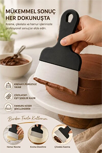 Kitchen Beauty Krema ve Çikolata Kazıyıcı Spatula Paslanmaz Çelik Hamur Kesme...