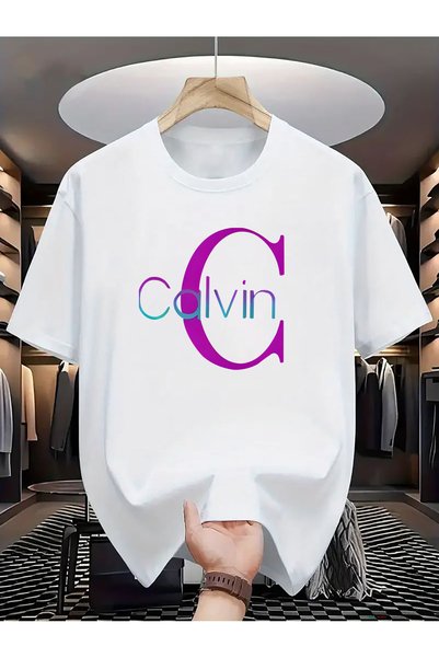KYMC07 Fashion Letter Color Gradient Printed Short Sleeved Round Neck T-shirt, Casual and Comfortable Daily Wear, Breathable cotton Fabric, Men's Clothing
