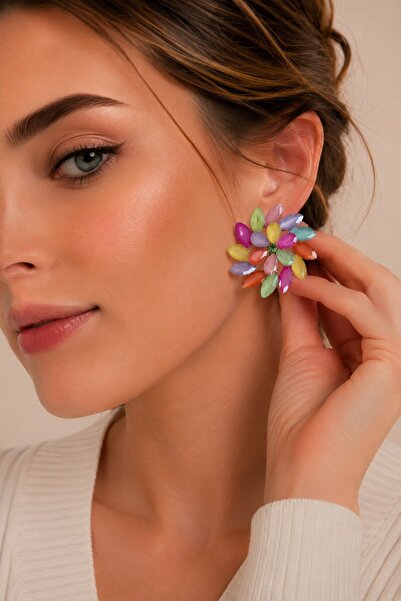 Clariss Mixed Color Crystal Stone Flower Model Women's Earrings