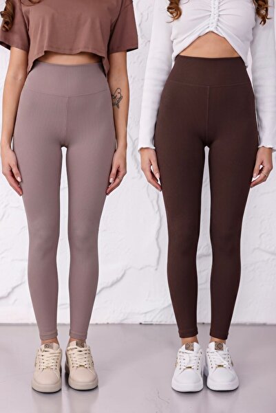 Mijja 2-Pack Advantage Women's No-Show Extra Flexible High Waist Ribbed Leggings