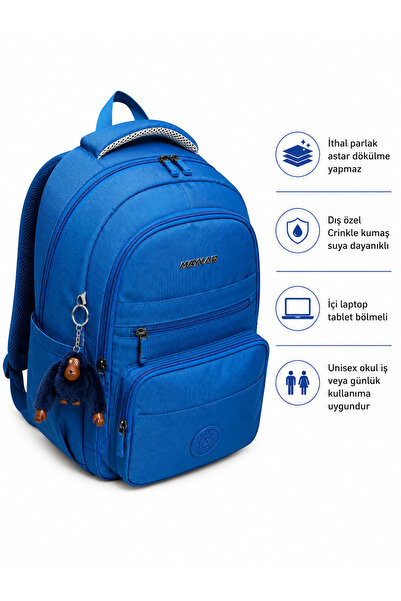 MAYALAR Premium Crinkle Kumaş Unisex Okul Sırt Çantası 5 Fermuarlı, Ekstra Ön...