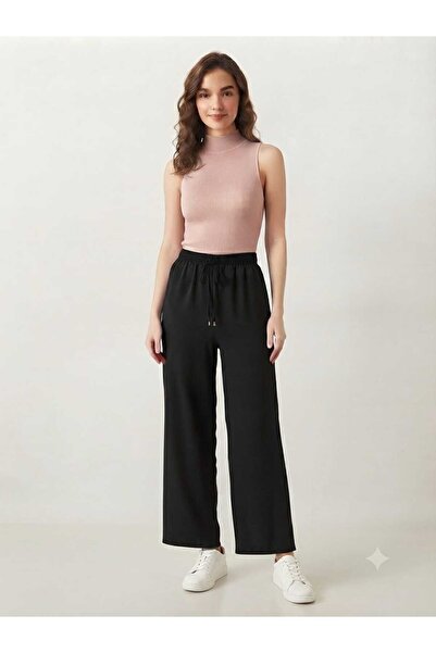 Modella Life Women's Elastic Waist Drawstring Aerobin Palazzo Wide Leg Pants