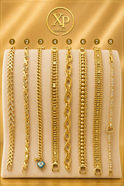 XUPING JEWELRY XP Baskılı Gold Renk 8 Model Çelik Bileklik | Kararmaz Şık Gün...