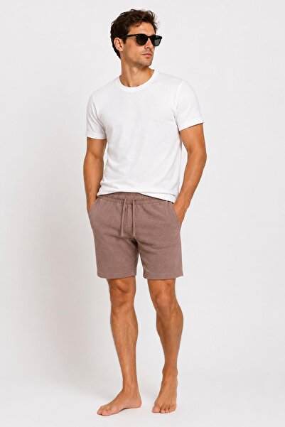 Hawaii Beach Beige Terry Fabric Comfortable Fit Men's Combed Cotton Shorts wi...