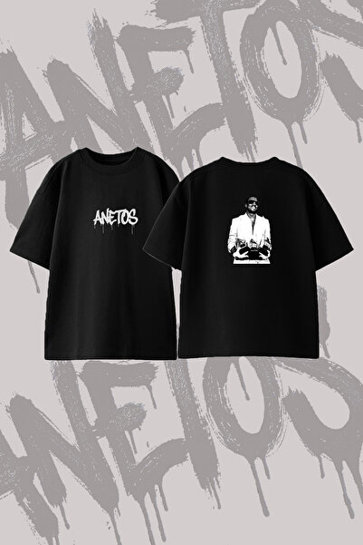 Anetos تي شيرت كاني ويست جرامي ديزاين مطبوع ذو ياقة دائرية كبيرة الحجم باللون...