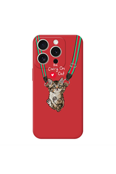 Other Apple iPhone 15 Pro Swinging cat Red Colored Silicone TPU Θήκη