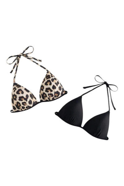 OEM Sutiene pentru baie, negru si animal print, set doua bucati, S