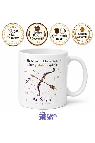 Tupya Gift Yay Burcu İsimli Baskılı Kupa Bardak Hediye Astroloji Burç Kupası