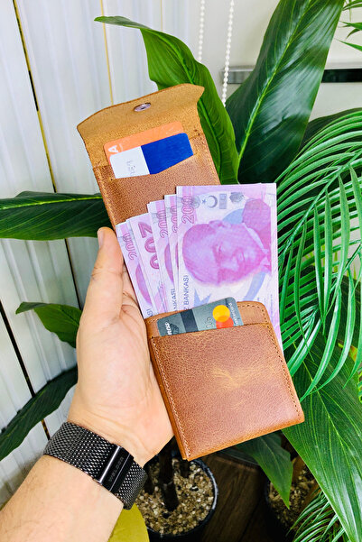 derius Antik Taba Katlamalı Kağıt Para Bölmeli İsim Baskılı Hakiki Deri Kartl...