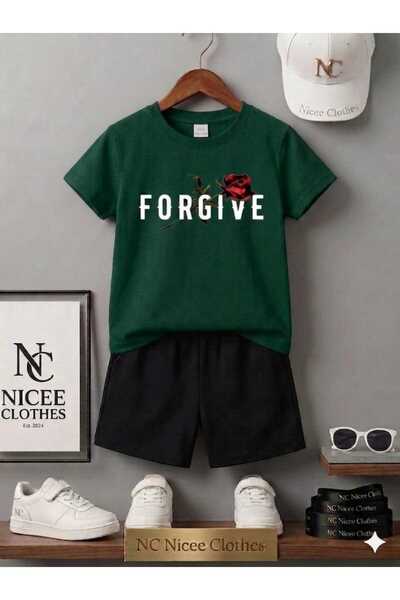 NC Nicee Clothes Summer Children's T-Shirt Shorts Unisex (White Frgive Printed)
