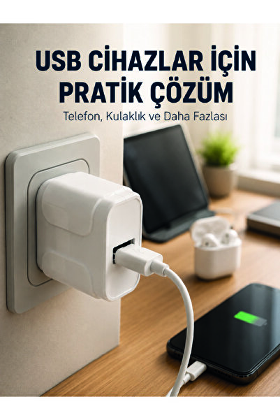 Genel Markalar 12W USB Şarj Adaptörü 5V 2.4A Hızlı ve Güvenli Şarj Başlığı - ...