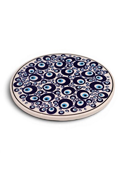 Zeem Handmade Ceramic قاعدة سيراميك مزخرفة بتصميم عين الشر الزرقاء، مقاومة لل...