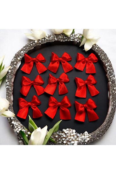 Light of Love 25 Adet Kırmızı Saten Kurdele Hazır Fiyonk Çeyiz Kına Doğum Gün...