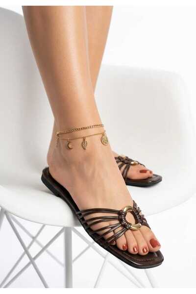 McDark Women's Thin Heeled Jurdan Sole Cross-Strapped Slippers-Brown