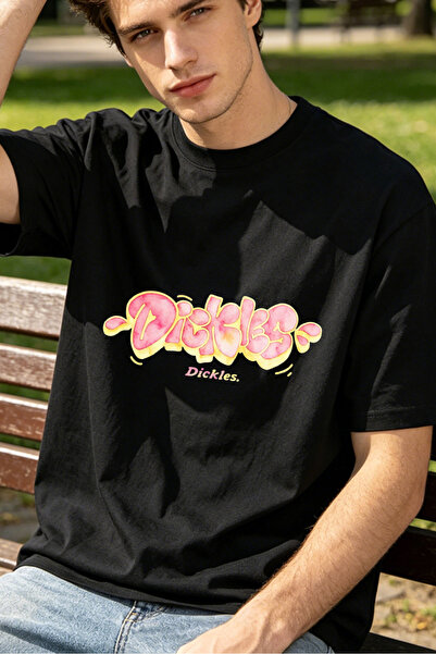Fleck Casual Style T Shirts For Men Pink And Yellow Dickies Logo Graphic Pers...