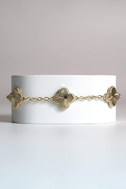 AYRA ACCESSORY Textured Leaf Motif Gold Color Steel Bracelet