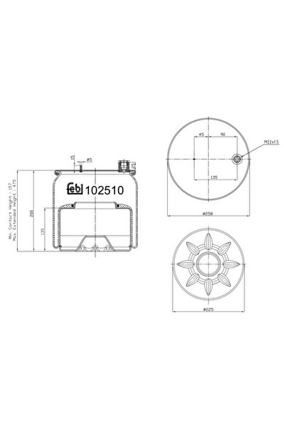 FEBI BILSTEIN Perna de Aer Fata/Spate (diametru: 226/258mm) Mercedes Actros M...