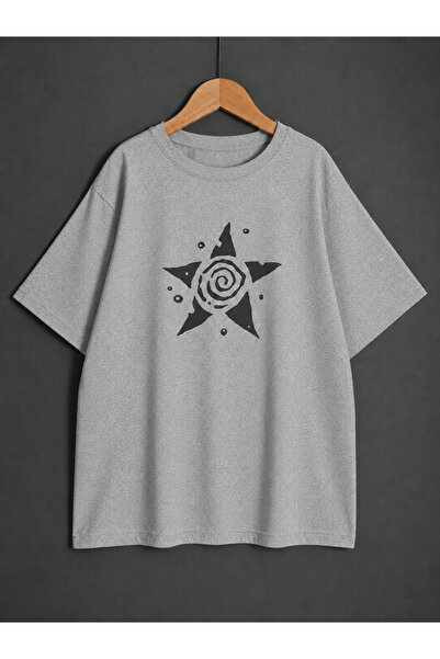 ZİYMO Unisex Y2K Star Spiral Printed Oversized T-Shirt