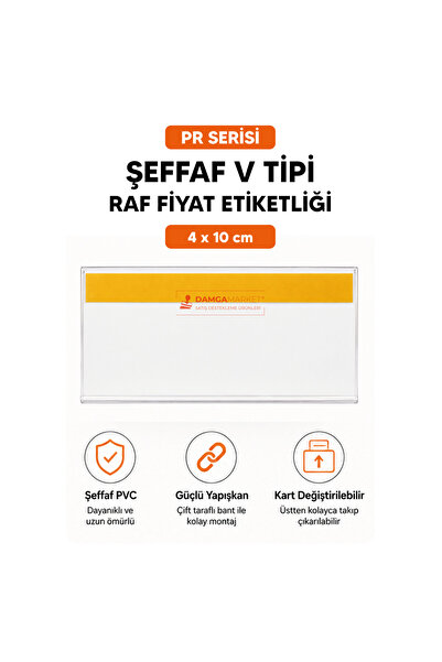 damga market Şeffaf PVC Yapışkanlı V Tipi Raf Fiyat Etiketliği 4 cm x 10 cm M...