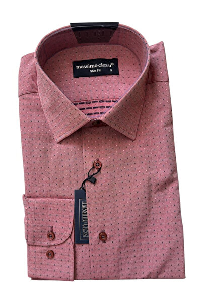OEM Camasa barbati, roz imprimeu, maneca lunga, slim fit, bumbac-poliester, m...