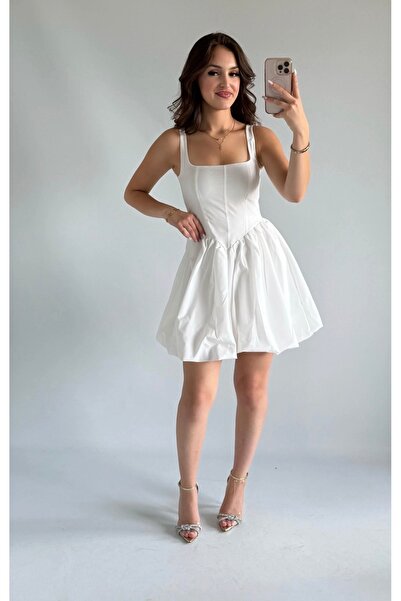 ayşenur Dinçer butik Zeri Balon Elbise Beyaz