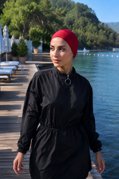 armonika Women's Red Front Pleated Bonnet Arm-26Y001010